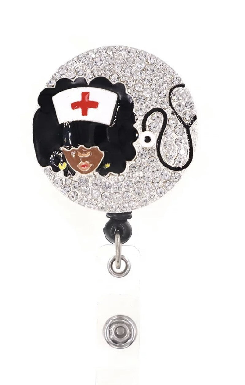 Bling Badge Reels (Various Designs) Afro Nurse