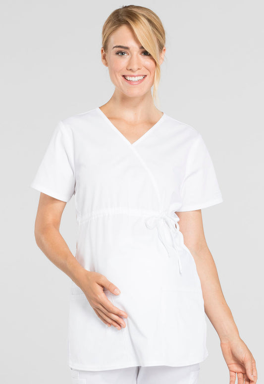 White Cherokee Workwear Professionals Maternity Mock Wrap Top