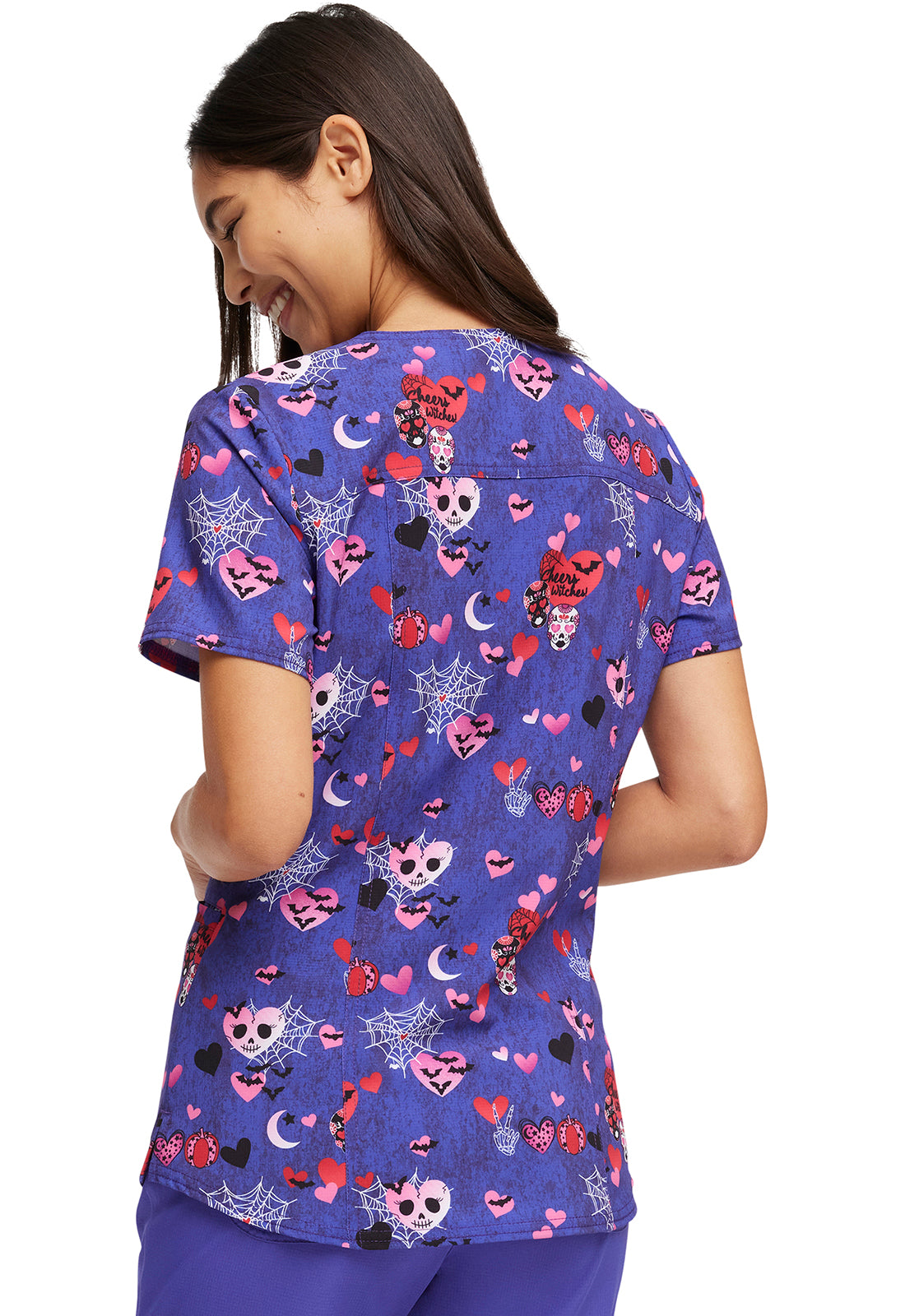 Halloween 23' -Heart & Soul Printed V-Neck Top- Cheers Witches
